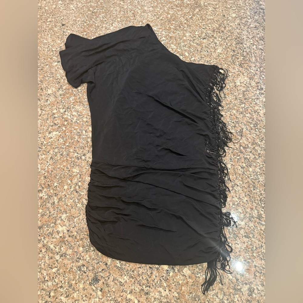 Guess Black One Shoulder Fringe Dress